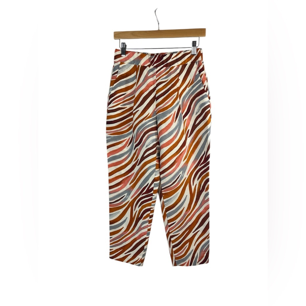 Ann Taylor Petites woman’s linen blend bright zebra print pull on pants size PS